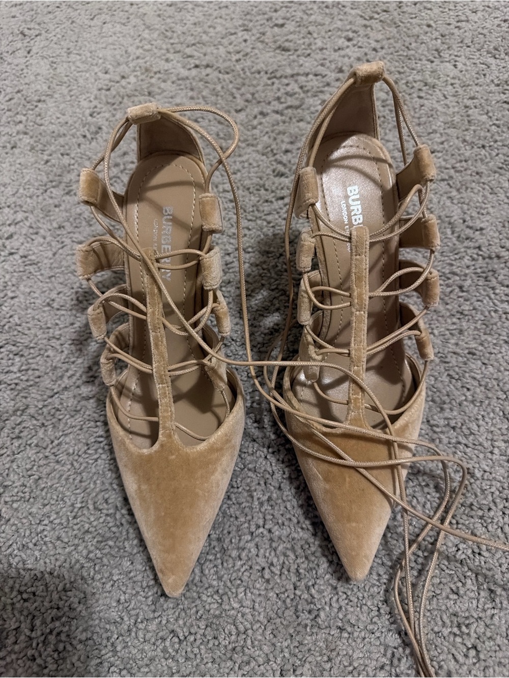 Burberry Tan Lace-Up Pointed Toe Heels
